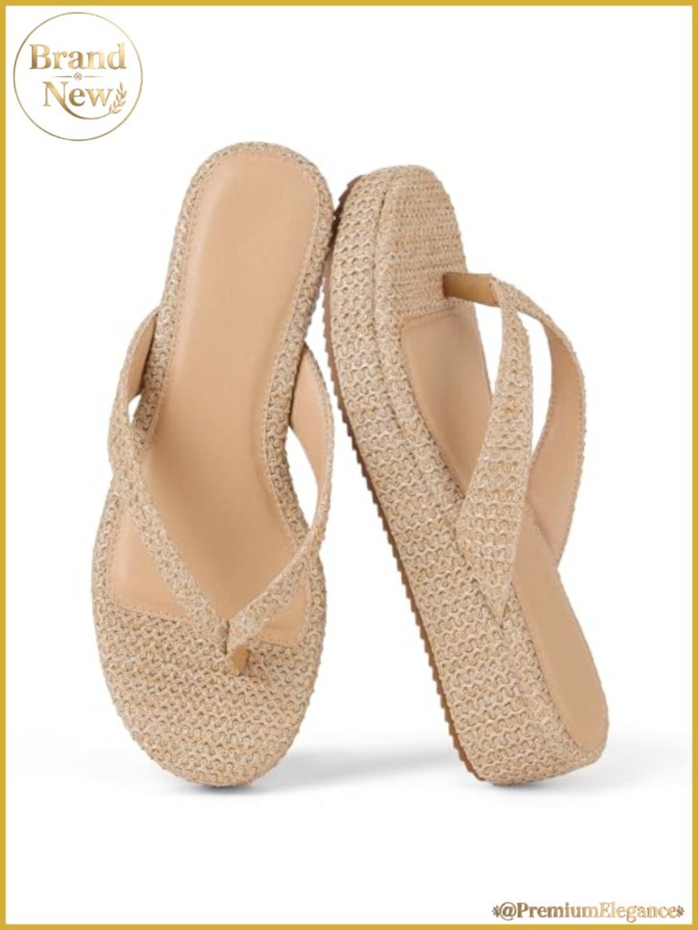 Raffia Wedge Flip Flops Platform Thong Sandals for Women